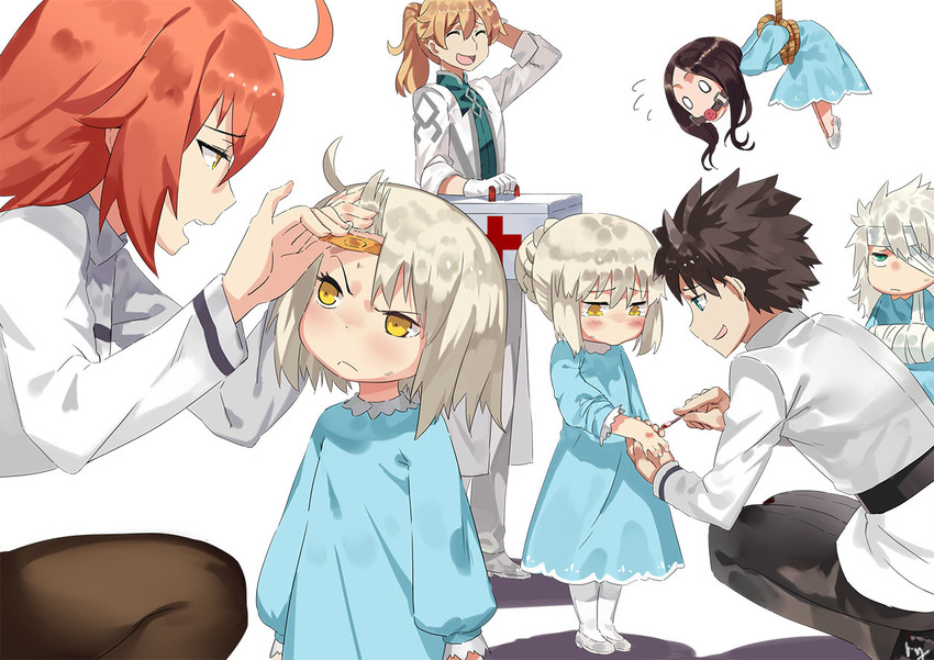 artoria pendragon, fujimaru ritsuka, jeanne d'arc alter, saber alter, leonardo da vinci, and 2 more (fate and 1 more) drawn by club3