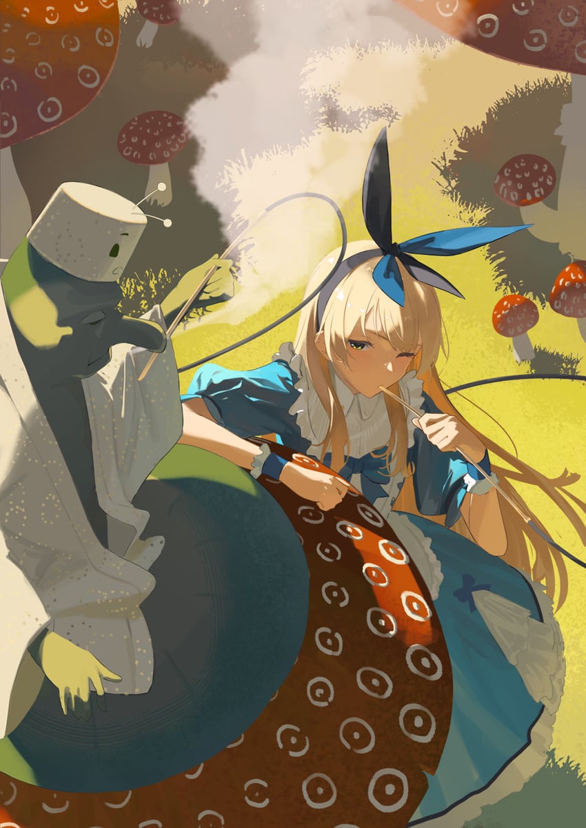 alice and caterpillar (alice's adventures in wonderland) drawn by wakuseiy