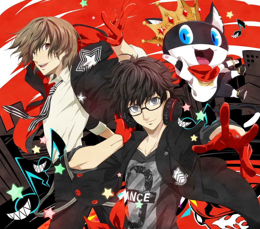 amamiya ren, akechi gorou, and morgana (persona and 3 more) drawn by pochi-a