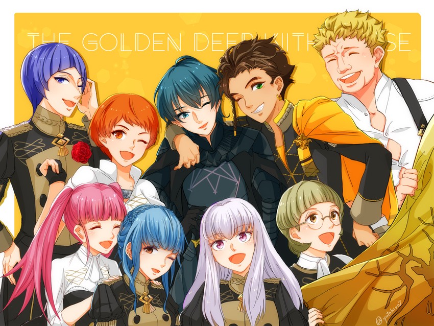 hilda valentine goneril, male byleth, lysithea von ordelia, marianne von edmund, claude von riegan, and 4 more (fire emblem and 1 more) drawn by yutohiroya