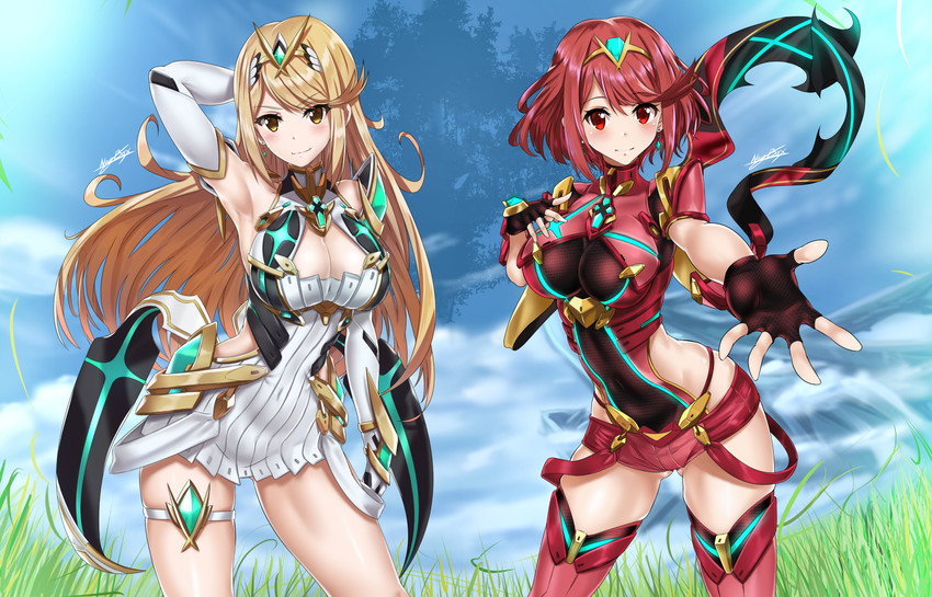pyra and mythra (xenoblade chronicles and 1 more) drawn by nez-box