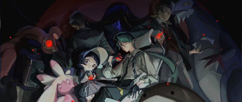 rika, geeta, poppy, larry, clodsire, and 4 more (pokemon and 1 more) drawn by sin_node