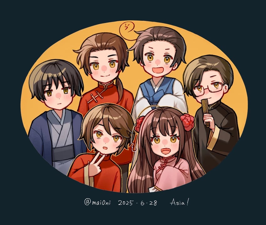 japan, china, taiwan, hong kong, korea, and 1 more (axis powers hetalia) drawn by mai0ni
