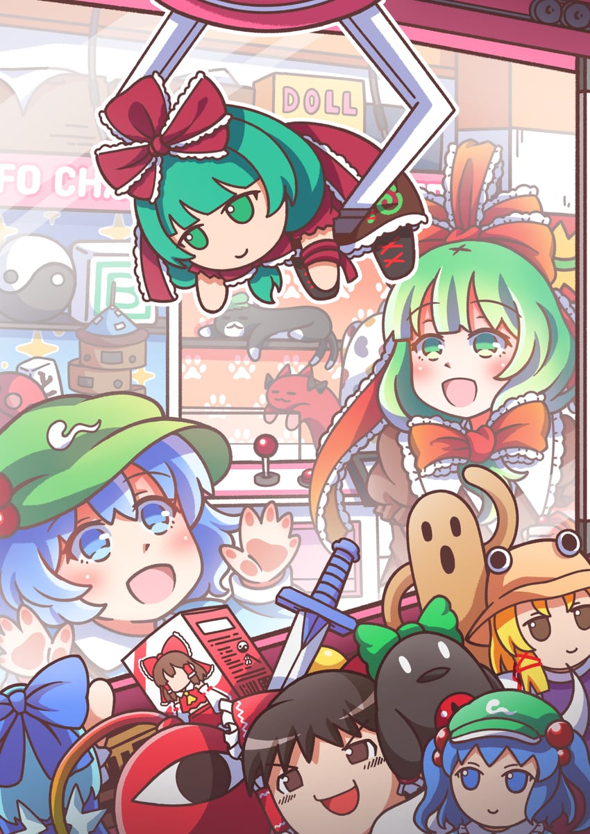 hakurei reimu, cirno, komeiji satori, kaenbyou rin, moriya suwako, and 4 more (touhou) drawn by hayo_(qudtjr4682)