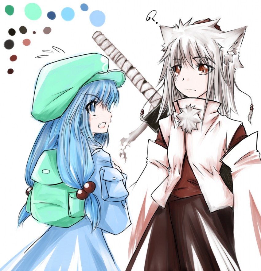 inubashiri momiji and kawashiro nitori (touhou) drawn by milksea