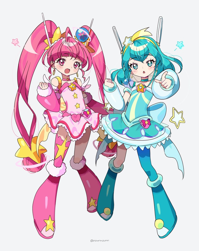 hagoromo lala, hoshina hikaru, cure milky, and cure star (precure and 1 more) drawn by nownnownn