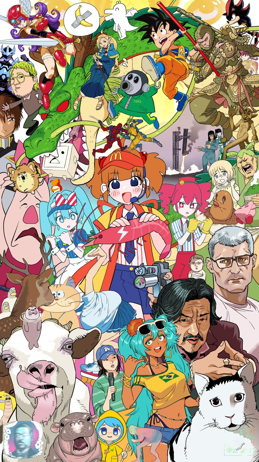 hatsune miku, kasane teto, kirby, princess peach, son goku, and 37 more (pokemon and 50 more) drawn by daromeon