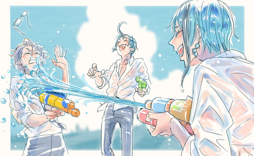 floyd leech, jade leech, and azul ashengrotto (twisted wonderland) drawn by yuuki_(yukko7474)