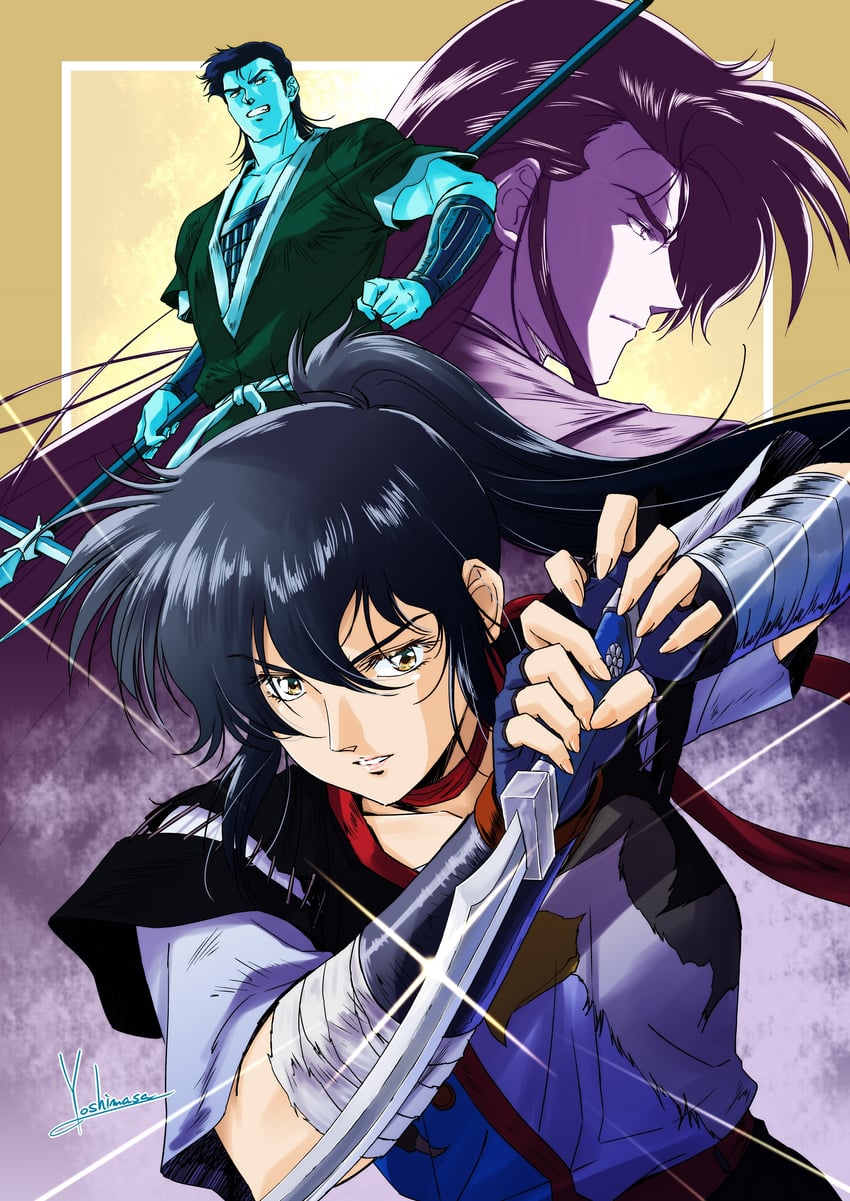 hayami ayame, kogure ryouma, and hayate sakon (sengoku kitan youtouden) drawn by yoshinaga_masahiro