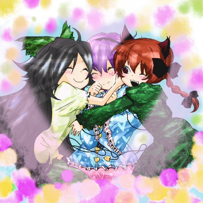 komeiji satori, kaenbyou rin, and reiuji utsuho (touhou) drawn by oyu_(pixiv448654)