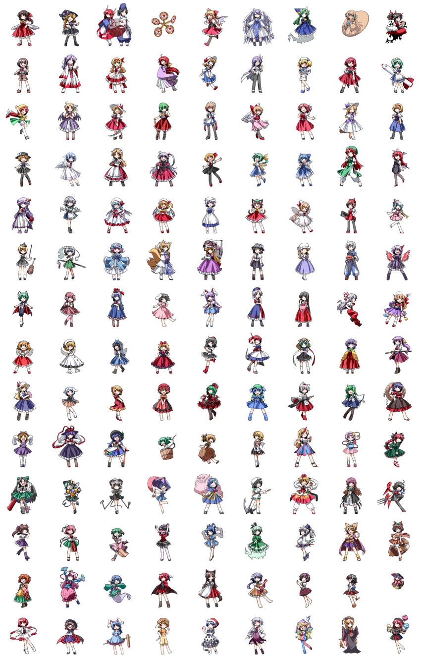 hakurei reimu, kirisame marisa, remilia scarlet, flandre scarlet, izayoi sakuya, and 124 more (touhou and 1 more) drawn by hemogurobin_a1c