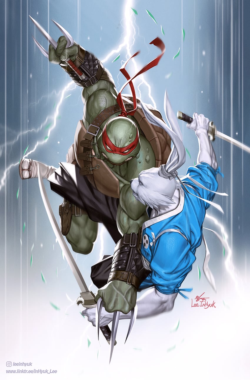 raphael and miyamoto usagi (teenage mutant ninja turtles and 1 more) drawn by in-hyuk_lee