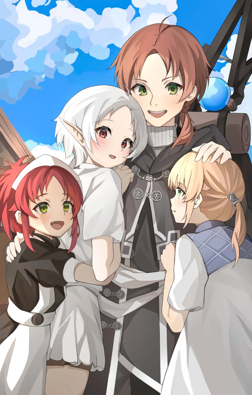 sylphiette, rudeus greyrat, norn greyrat, and aisha greyrat (mushoku tensei) drawn by humany