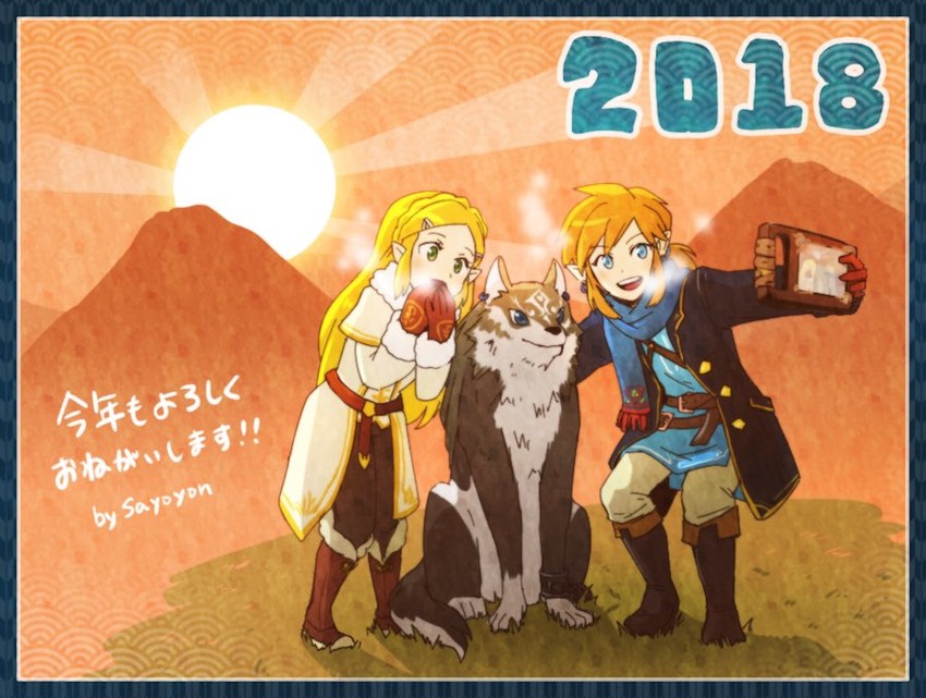 link, princess zelda, and wolf link (the legend of zelda and 2 more) drawn by sayoyonsayoyo