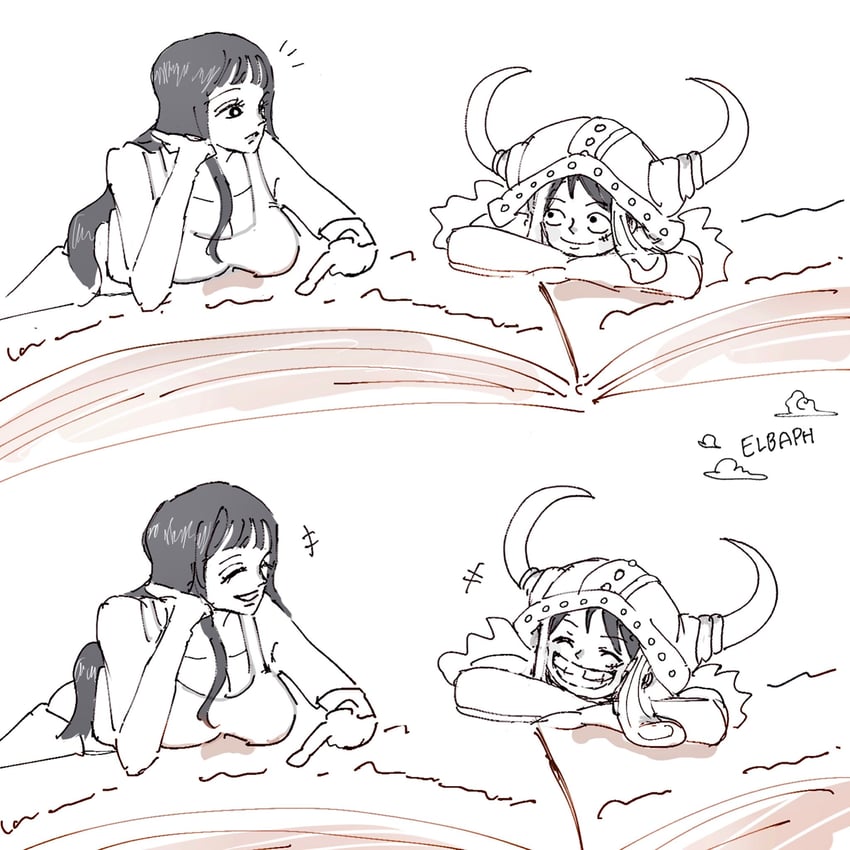 monkey d. luffy and nico robin (one piece) drawn by rororo_bin