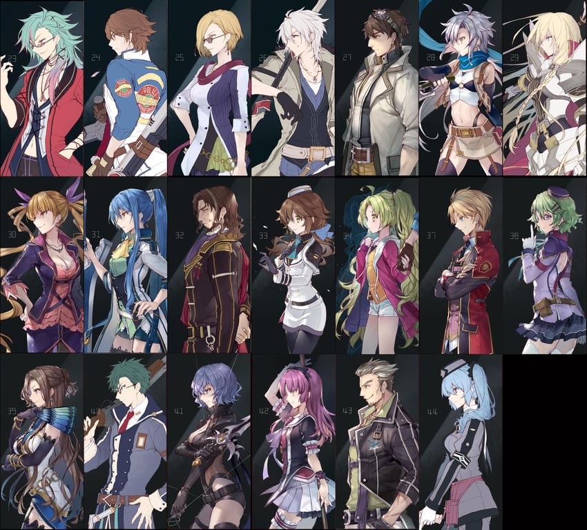 renne, towa herschel, fie claussell, crow armbrust, laura s. arseid, and 15 more (eiyuu densetsu and 2 more) drawn by achan_(blue_semi)