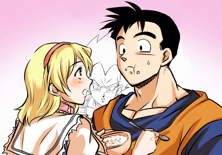 alice margatroid, vegeta, and son gohan (touhou and 2 more) drawn by dairi