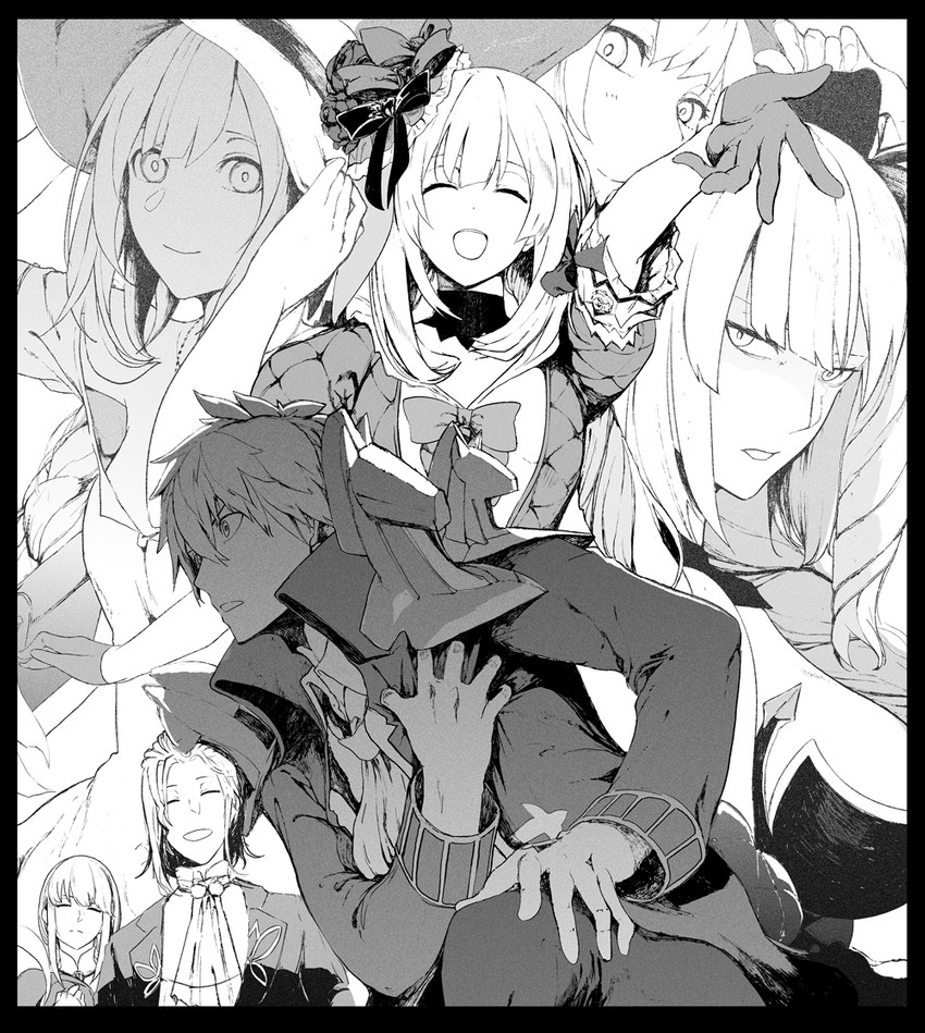marie antoinette, chevalier d'eon, marie antoinette alter, wolfgang amadeus mozart, and charles-henri sanson (fate and 1 more) drawn by syatey
