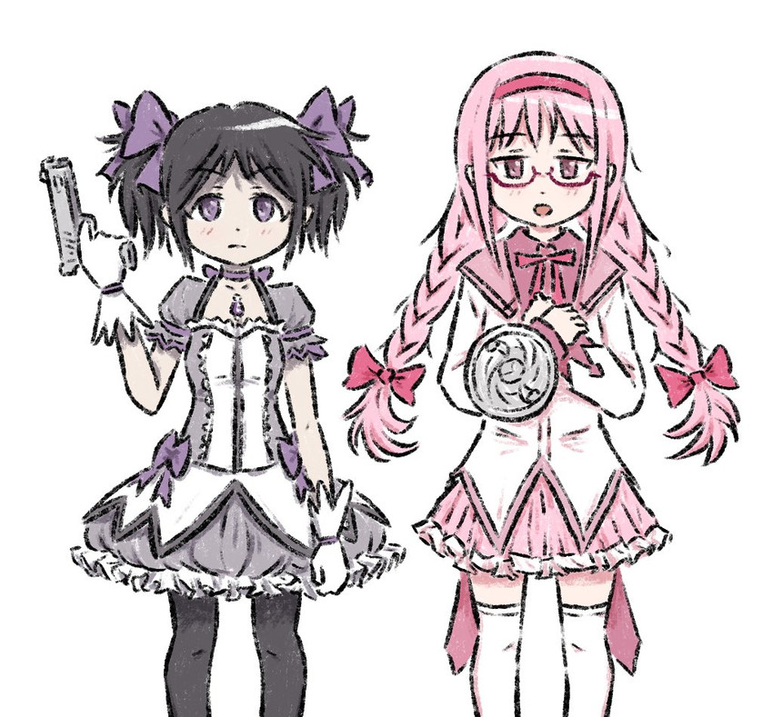 akemi homura and kaname madoka (mahou shoujo madoka magica) drawn by truffleduster
