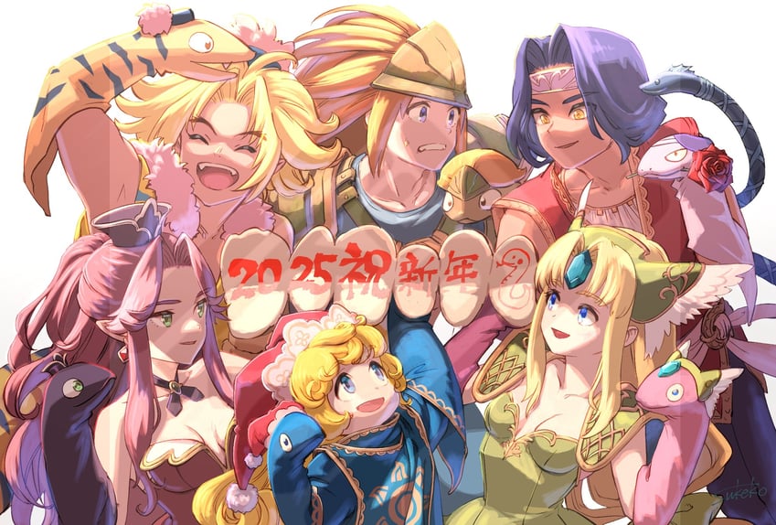 riesz, angela, charlotte, duran, hawkeye, and 1 more (seiken densetsu and 1 more) drawn by taruneko2006