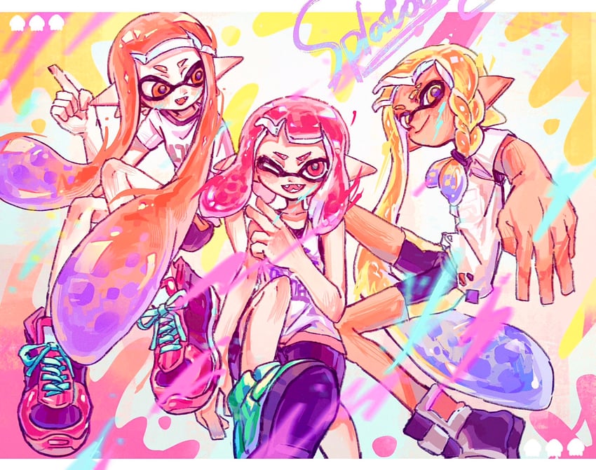 inkling player character, inkling girl, kaori, veronika, and surume (splatoon) drawn by gucandiyi52092