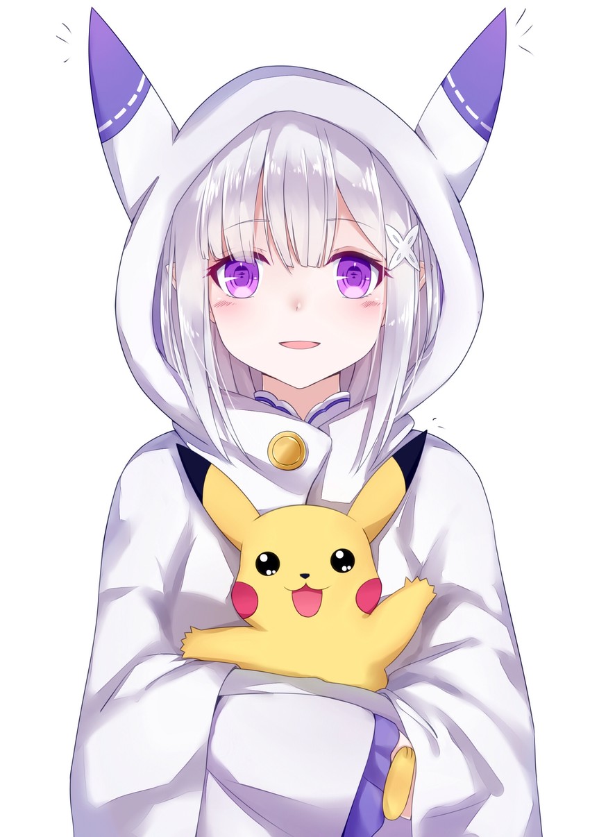 pikachu and emilia (pokemon and 1 more) drawn by sll