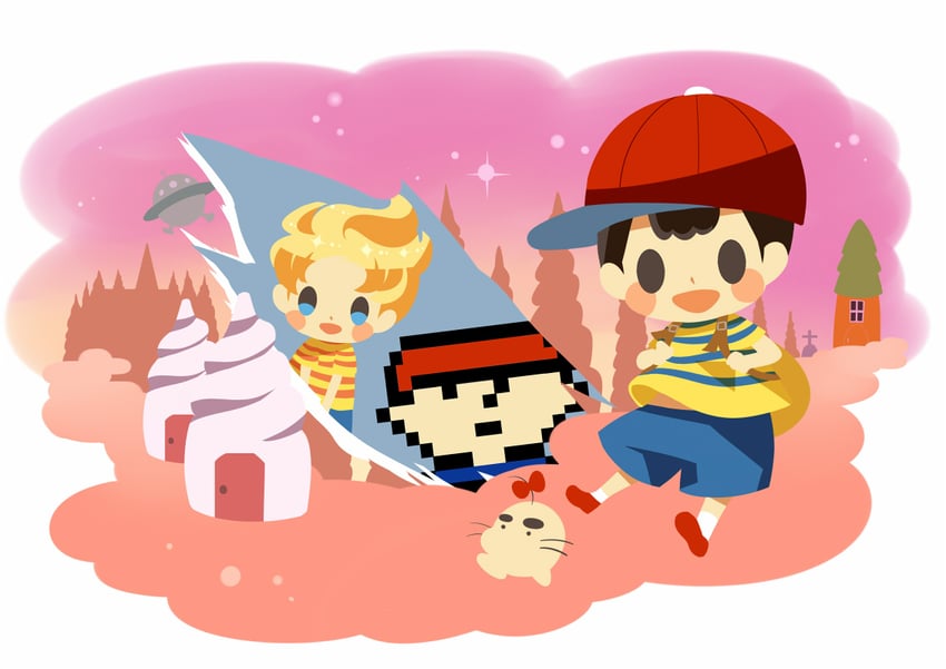 ness, lucas, doseisan, and ninten (mother and 3 more) drawn by hitofutarai