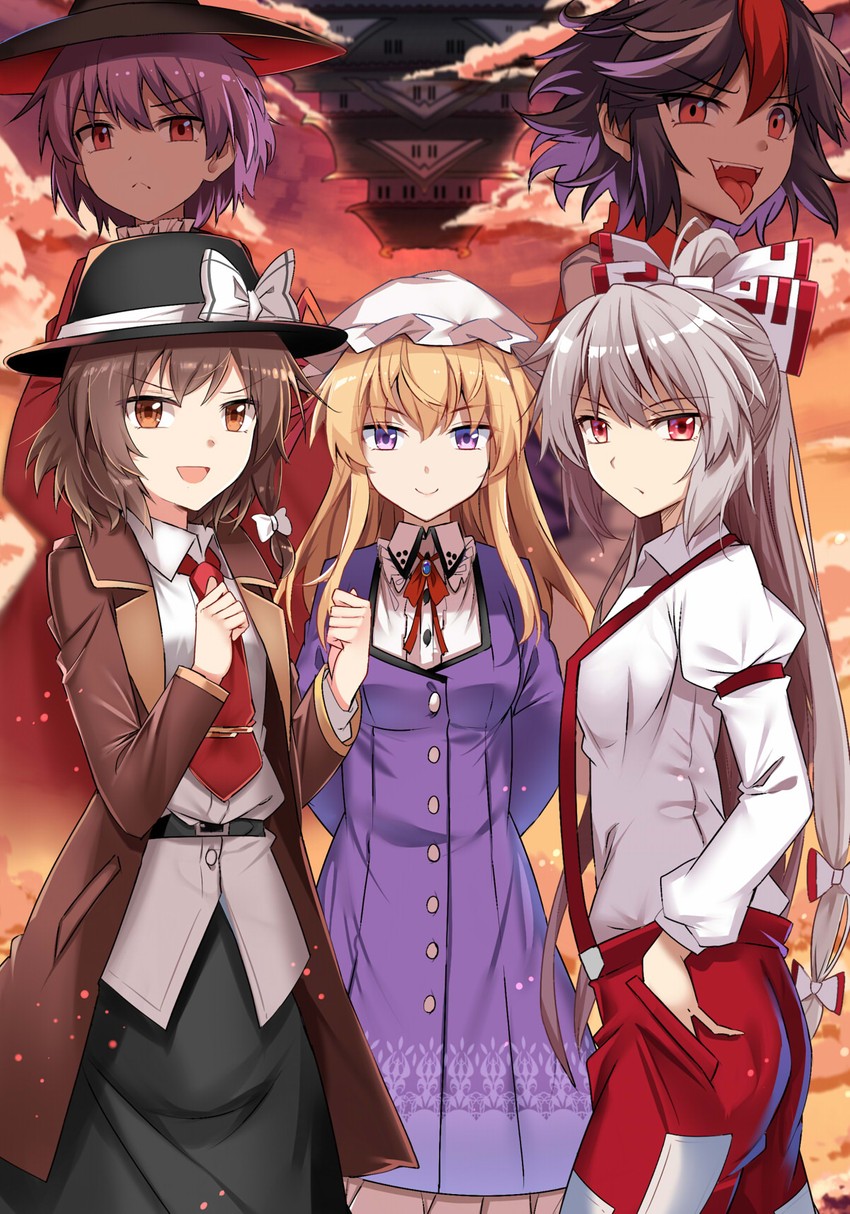 fujiwara no mokou, usami renko, maribel hearn, kijin seija, and sukuna shinmyoumaru (touhou) drawn by e.o.