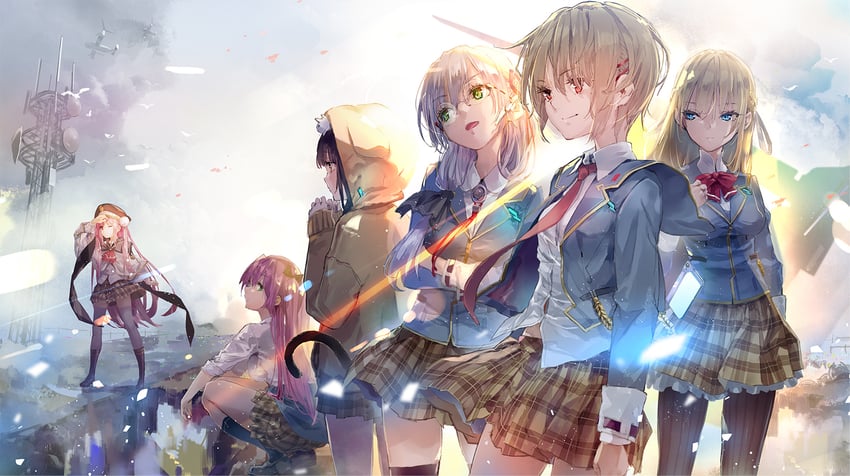 kayamori ruka, izumi yuki, asakura karen, toujou tsukasa, aikawa megumi, and 1 more (heaven burns red)