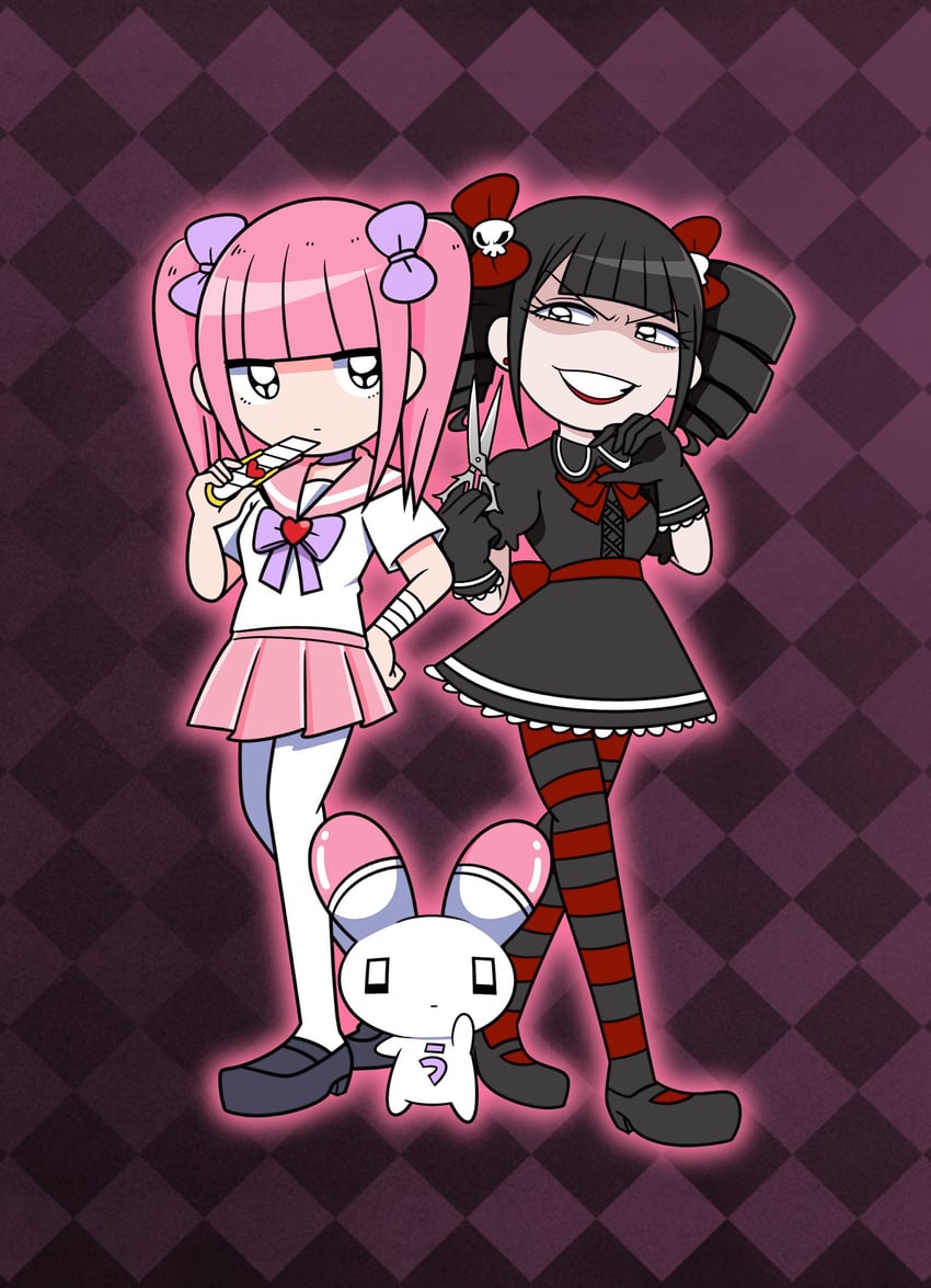 menhera-chan, usatan, and gothloli-chan (menhera-chan) drawn by ezaki_bisuko