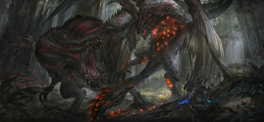 monster hunter, deviljho, and bazelgeuse (final fantasy and 3 more) drawn by stu_dts