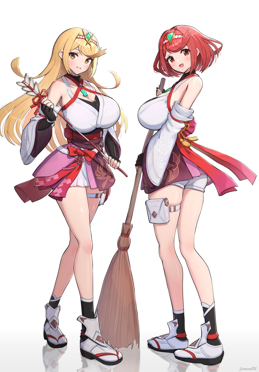 pyra, mythra, and glimmer (xenoblade chronicles and 3 more) drawn by gonzarez