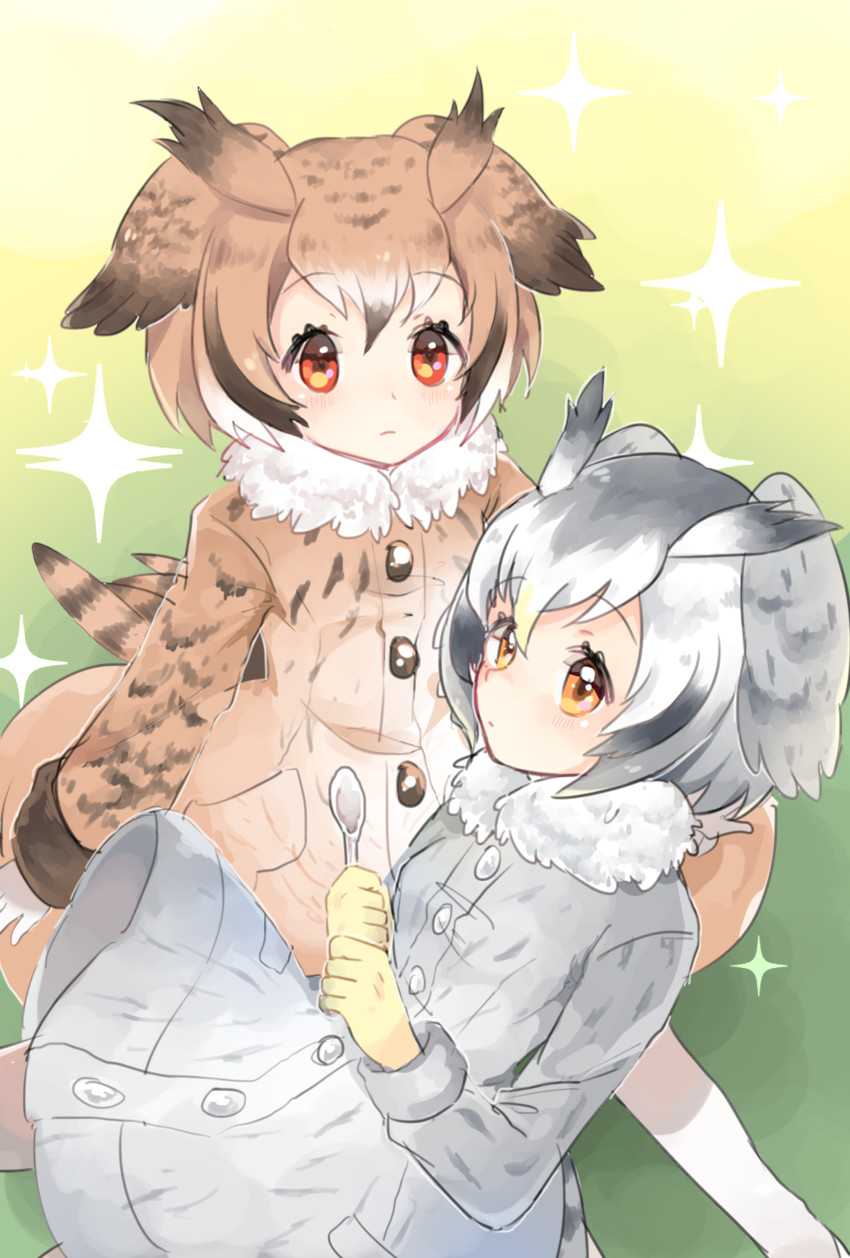 northern white-faced owl and eurasian eagle owl (kemono friends) drawn by nana_na
