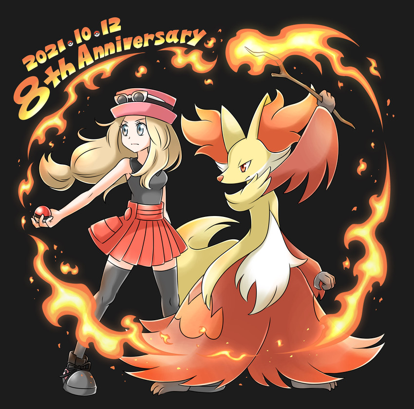 serena and delphox (pokemon and 1 more) drawn by aogaeru_(pixiv46613656)