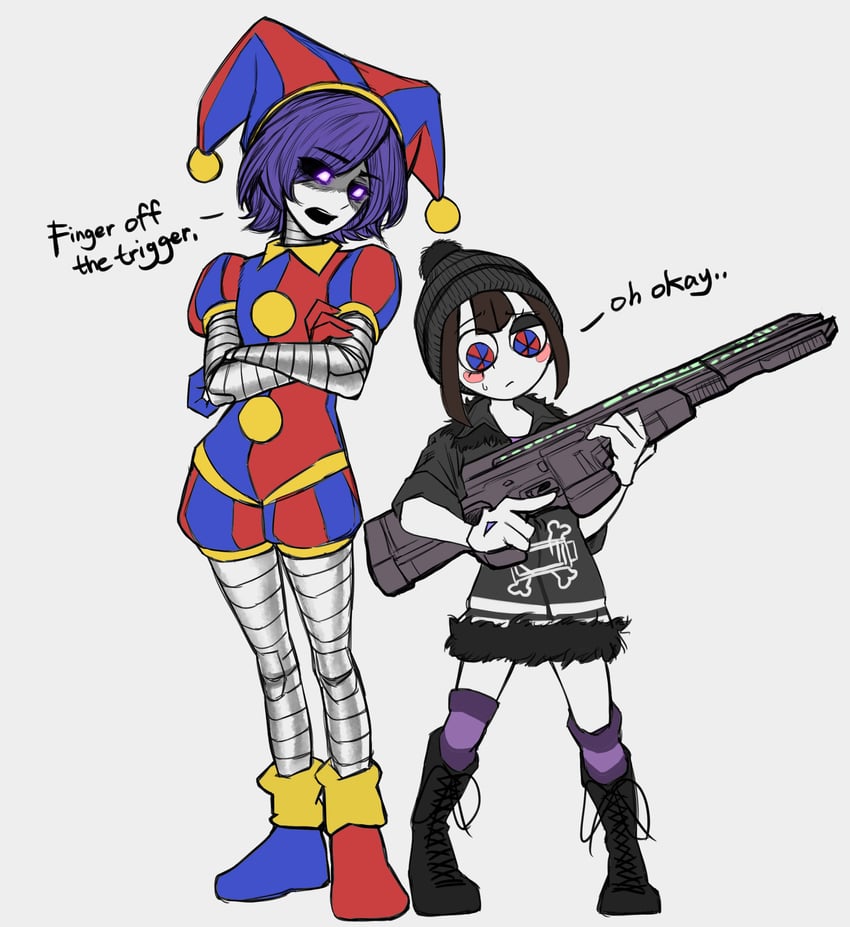 pomni and uzi (the amazing digital circus and 1 more) drawn by m4skedboi
