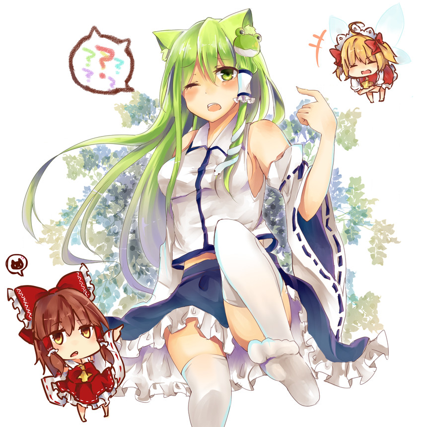 hakurei reimu, kochiya sanae, and sunny milk (touhou) drawn by moko_(mokochisa)