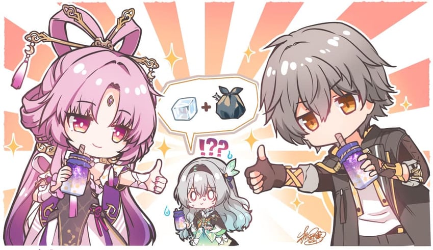 trailblazer, firefly, caelus, and fu xuan (honkai and 1 more) drawn by sakurano_ru