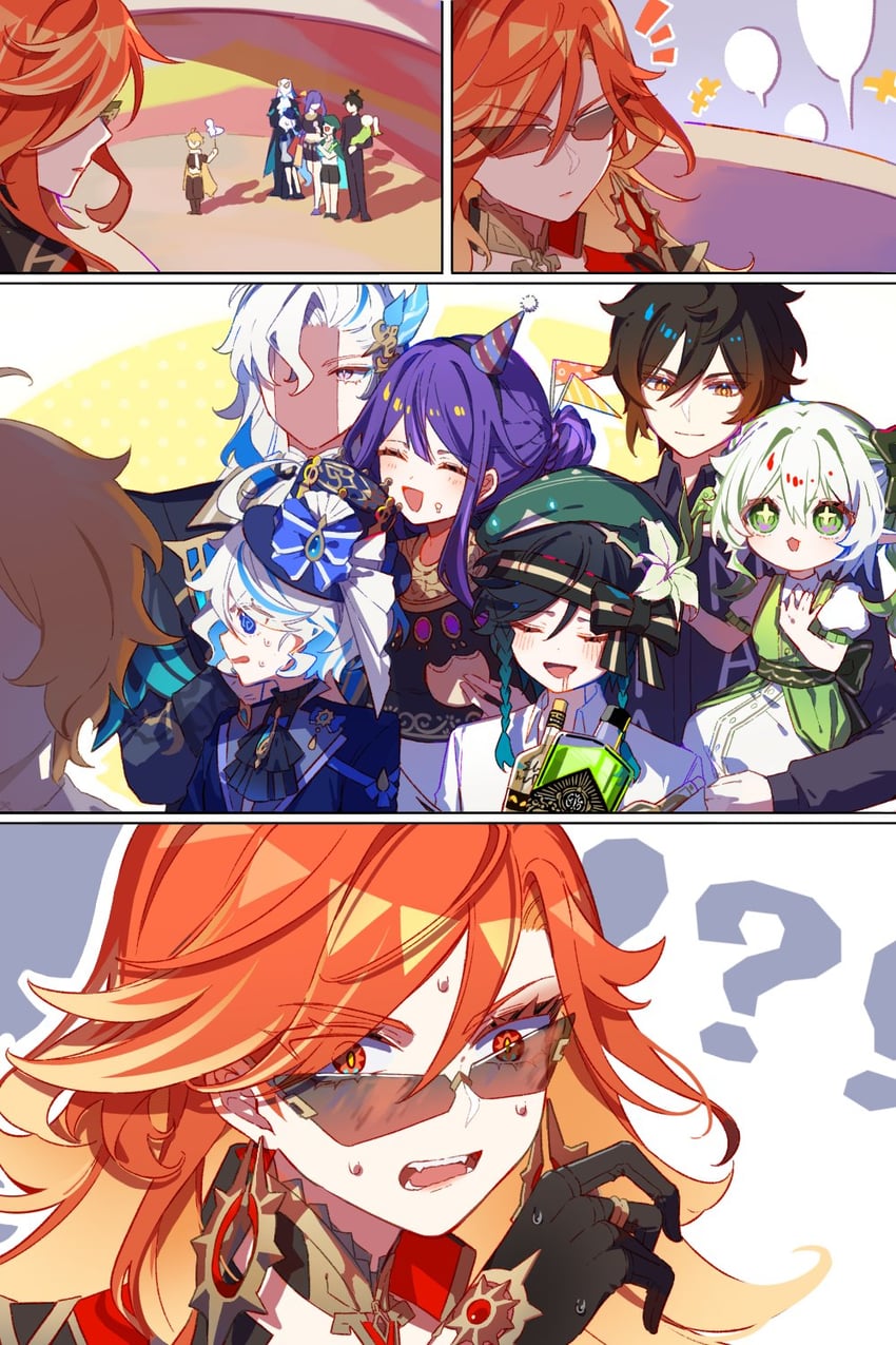 raiden shogun, aether, furina, nahida, zhongli, and 3 more (genshin impact) drawn by nara_nakiri
