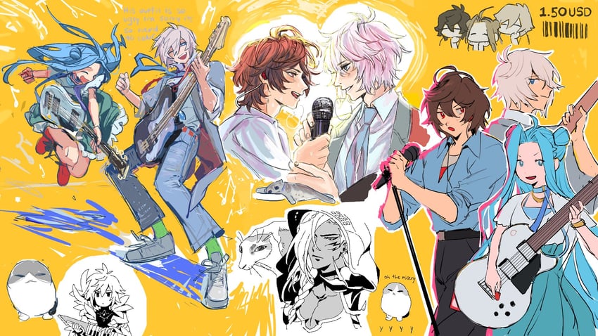 sandalphon, lyria, lucifer, lucilius, and beelzebub (granblue fantasy) drawn by hihazuki, nodplus50pts, tecchen, and wahoosandalphon