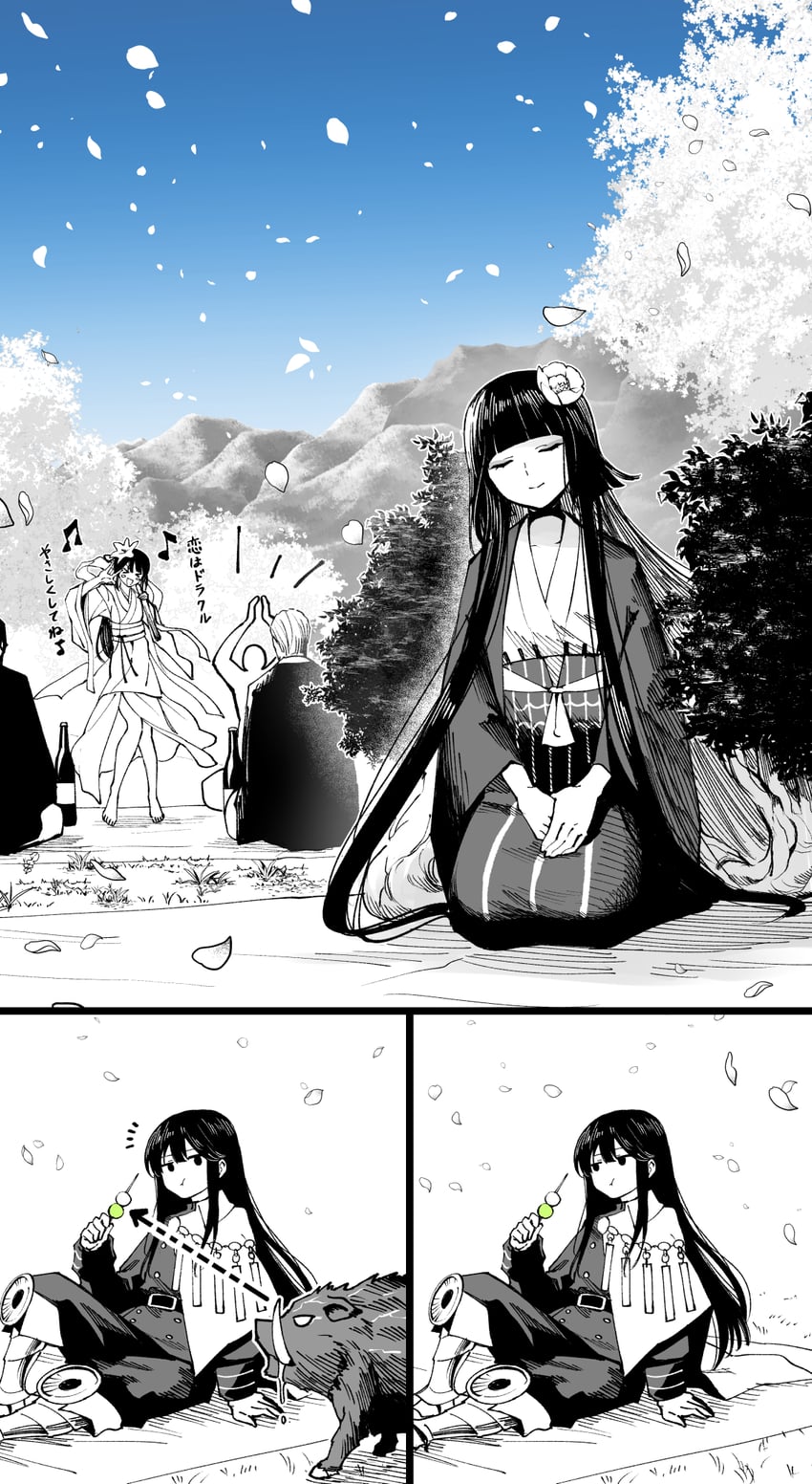 oda nobunaga, jing ke, komahime, and demon boar (fate and 1 more) drawn by hirunagi