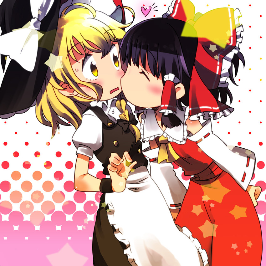 hakurei reimu and kirisame marisa (touhou) drawn by hachi_(8bit_canvas)