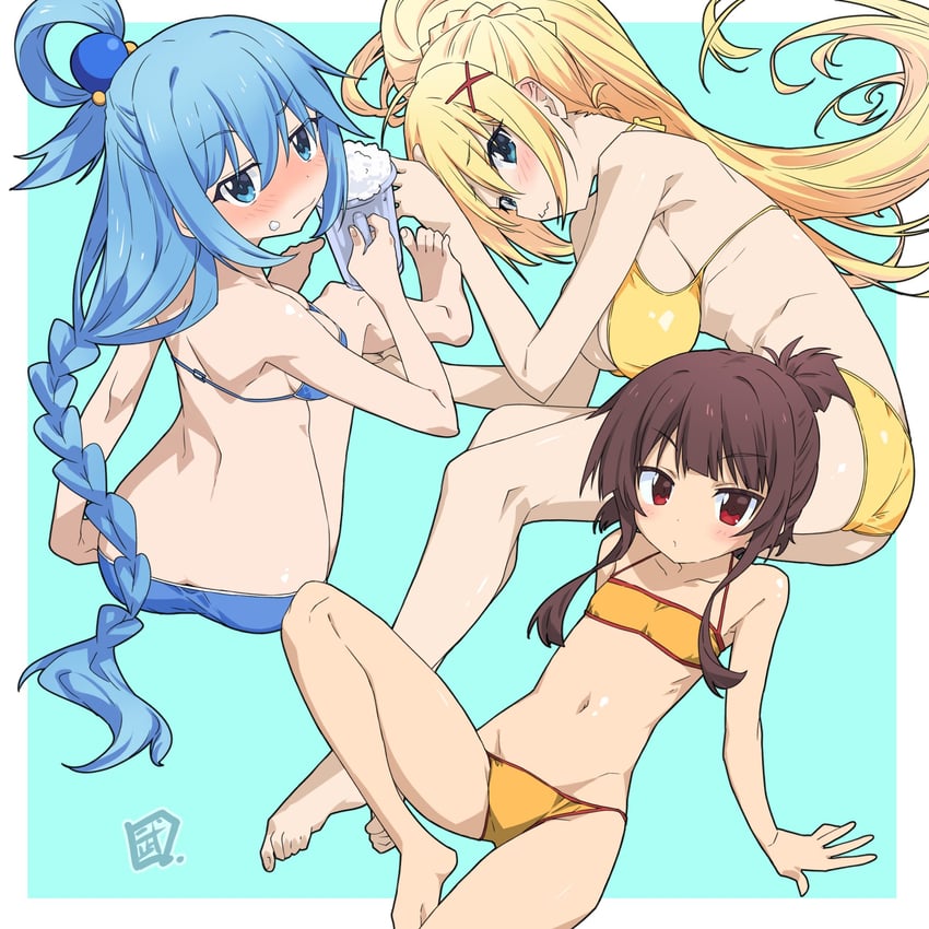 megumin, aqua, and darkness (kono subarashii sekai ni shukufuku wo!) drawn by take_shinobu