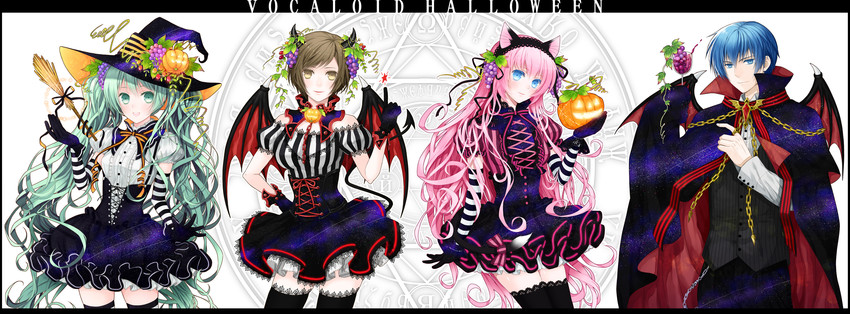 hatsune miku, megurine luka, kaito, and meiko (vocaloid) drawn by yuuno_(yukioka)
