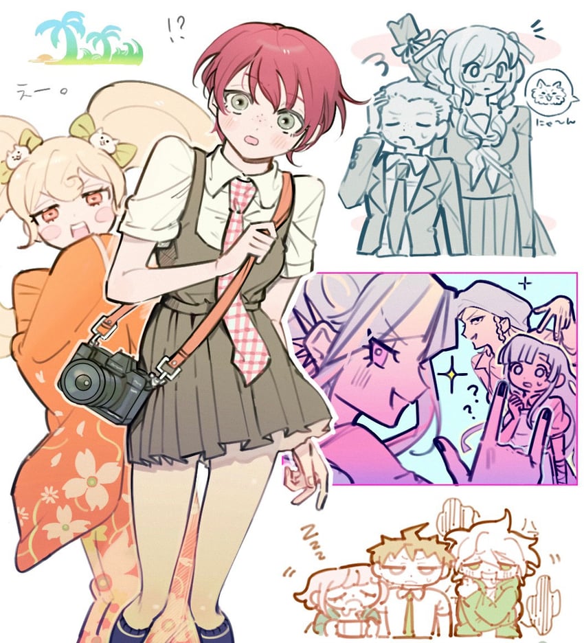 nanami chiaki, komaeda nagito, hinata hajime, tsumiki mikan, mioda ibuki, and 5 more (danganronpa and 1 more) drawn by morning_(d0nteat)