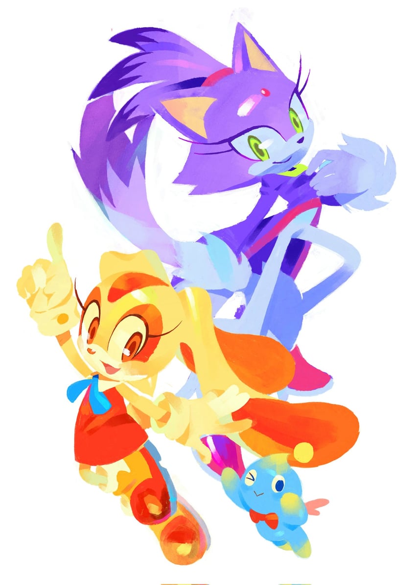blaze the cat, cream the rabbit, neutral chao, and cheese (sonic) drawn by tokiwa757