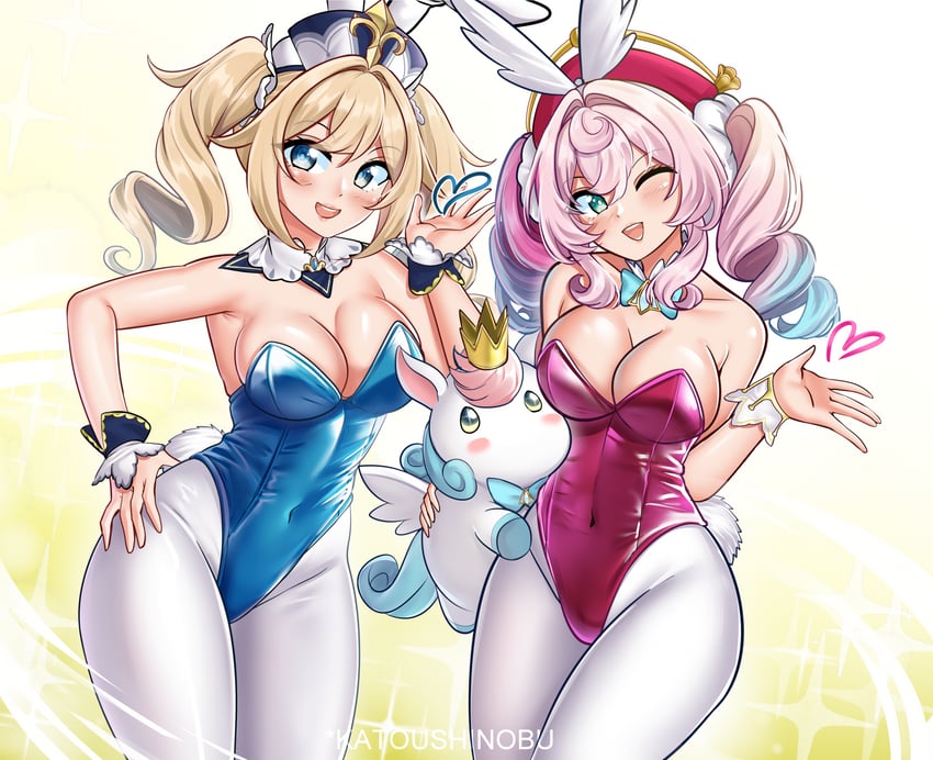 barbara, hyacine, and little ica (genshin impact and 3 more) drawn by katou_shinobu