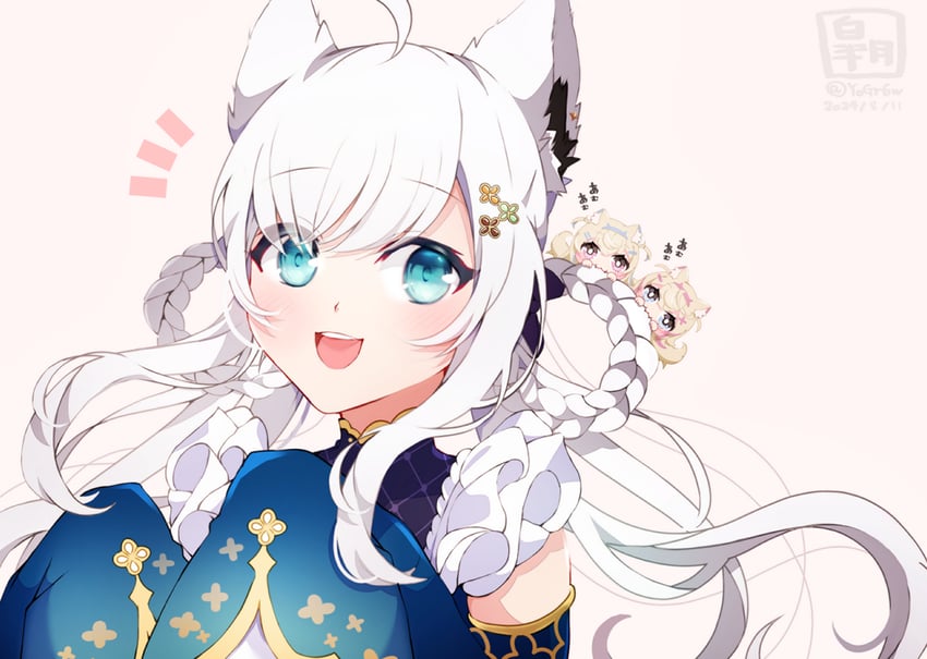 shirakami fubuki, fuwawa abyssgard, and mococo abyssgard (hololive and 1 more) drawn by satsuki_(pixiv_742410)