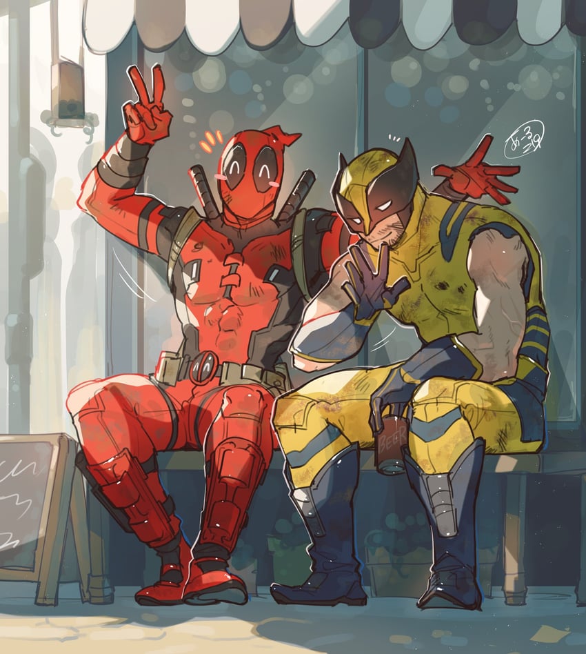 wolverine and deadpool (marvel and 3 more) drawn by momoi_housuke