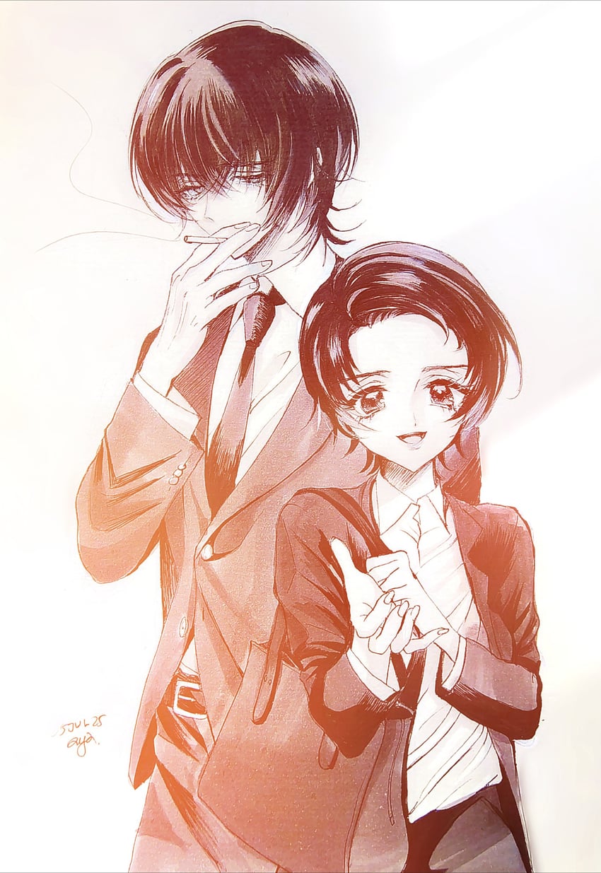 hitomi hirosuke and takashima semina (sayonara wo oshiete) drawn by aya_carmine