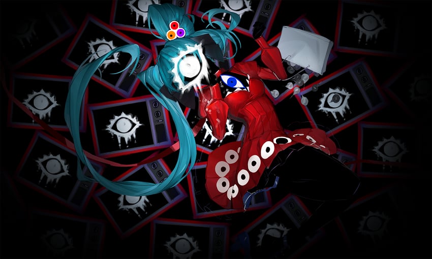 hatsune miku (vocaloid and 1 more) drawn by tlseone